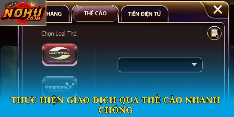 Thực hiện giao dịch qua thẻ cào nhanh chóng